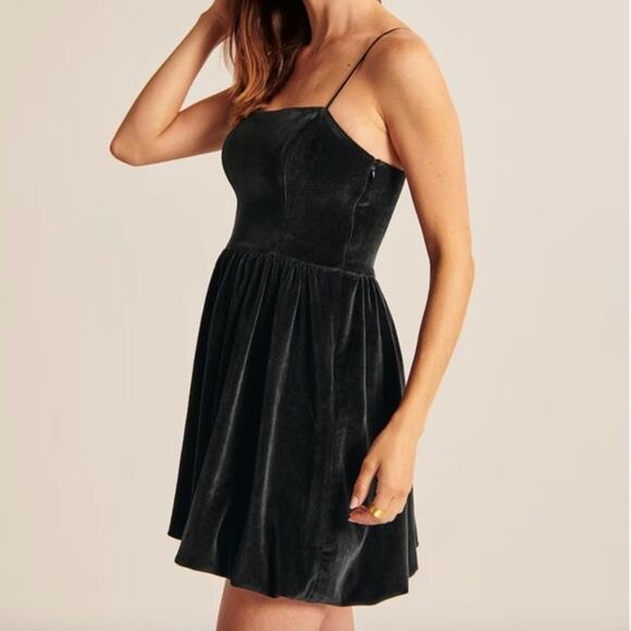 Abercrombie & Fitch Dark Grey Velvet Dress with Bubble Hem - women's large (p) - Picture 3 of 10